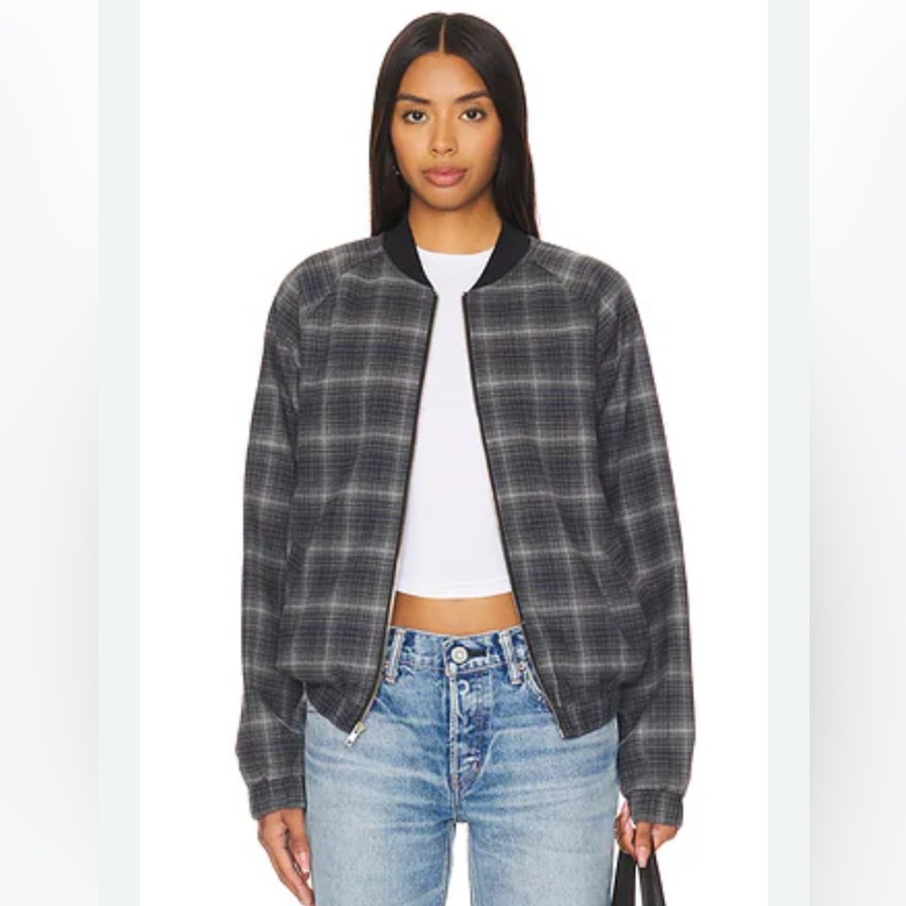 WAO Bomber Jacket Plaid Black and Gray Women's Sz Medium